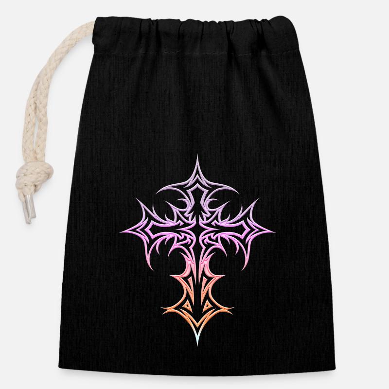 Goth Kreuz Y2K Emo Kreuz Gothic Aesthetic Tribal - Verschließbarer Geschenkbeutel aus Baumwolle (14x20cm) - Schwarz