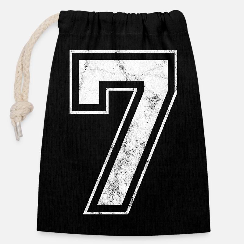 Numéro 7 - Sac cadeau en coton avec cordon (14 x 20 cm) - noir