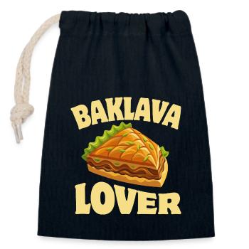Baklava Lover - Dessert - Dire - Sac cadeau en coton avec cordon (14 x 20 cm) - bleu marine - Devant