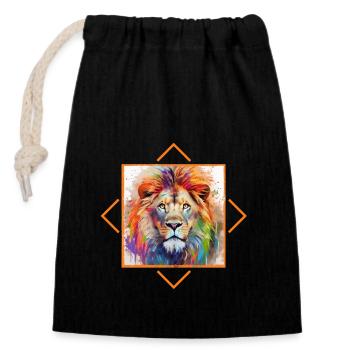 Lion Puissance Pouvoir Animal - Sac cadeau en coton avec cordon (14 x 20 cm) - noir - Devant