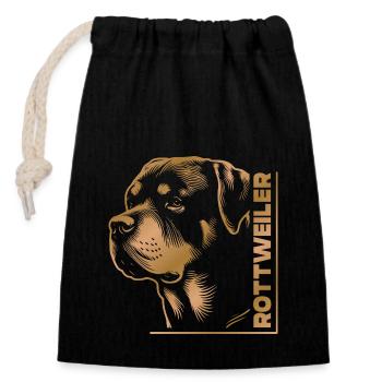 Tête de dessin ROTTWEILER or - Sac cadeau en coton avec cordon (14 x 20 cm) - noir - Devant