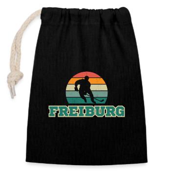 Freiburg, meine Stadt! - Verschließbarer Geschenkbeutel aus Baumwolle (14x20cm) - Schwarz - Vorne