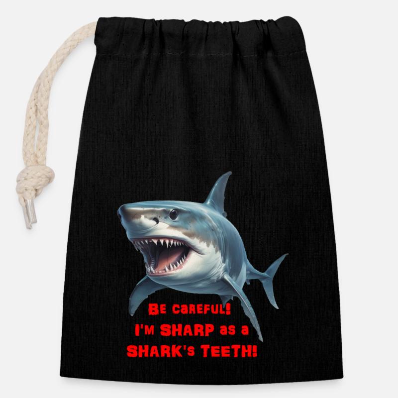 Sharp as a shark - Closable cotton gift bag (14x20cm) - black