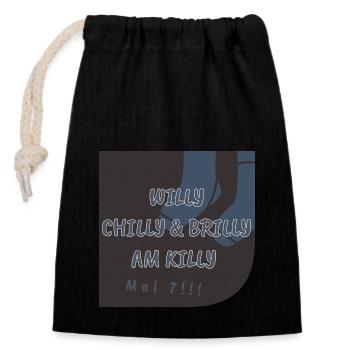 Willy Chilly & Brilly am Killy | Mal 7!!! - Verschließbarer Geschenkbeutel aus Baumwolle (14x20cm) - Schwarz - Vorne