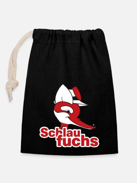 Herr Fuchs Schlaufuchs - Verschließbarer Geschenkbeutel aus Baumwolle (14x20cm) - Schwarz