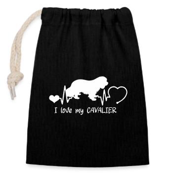 Cavalier King Charles Spaniel mit Herzschlag - Verschließbarer Geschenkbeutel aus Baumwolle (14x20cm) - Schwarz - Vorne