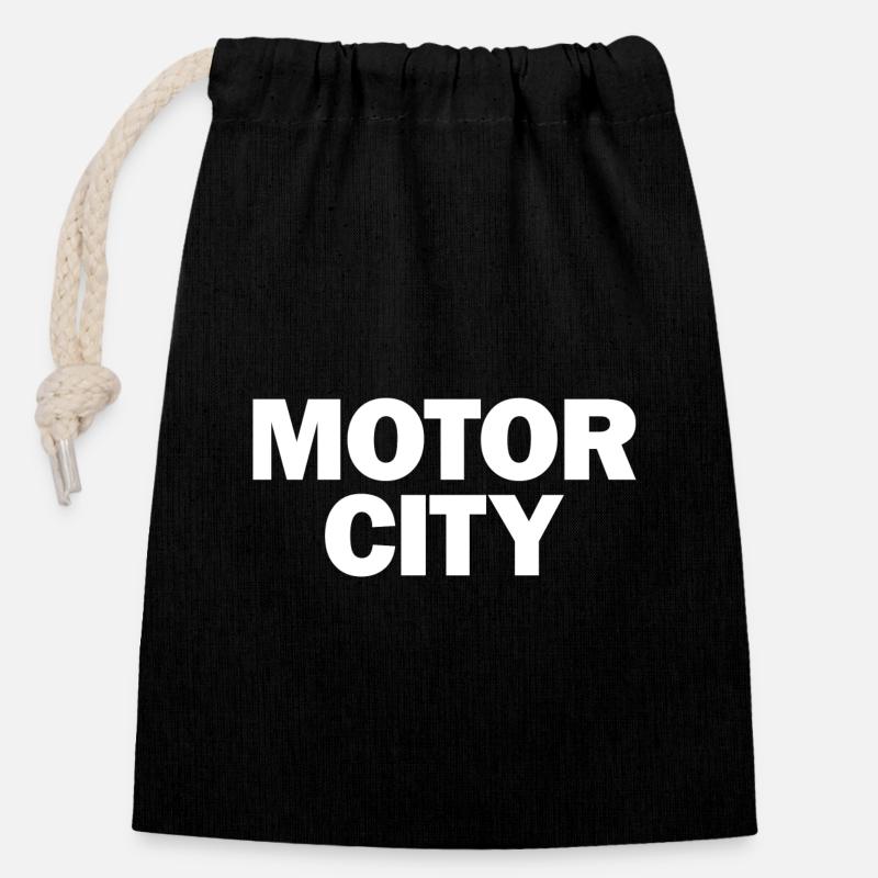 Motor City Grafik - Verschließbarer Geschenkbeutel aus Baumwolle (14x20cm) - Schwarz