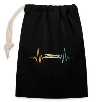 Heartbeat Boat Ship ECG Pulse - Closable cotton gift bag (14x20cm) - black - Front