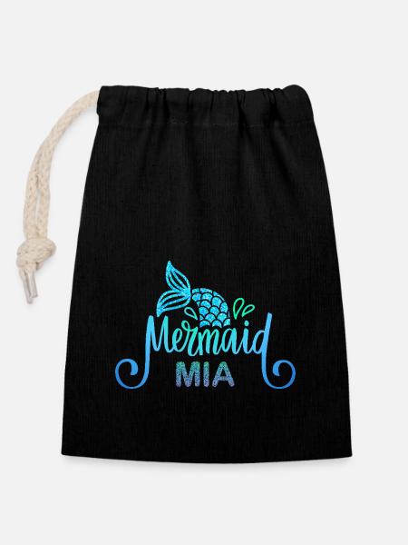 Chemise prénom Mia avec sirène - Sac cadeau en coton avec cordon (14 x 20 cm) - noir