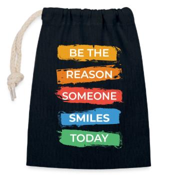 Soyez la raison pour laquelle quelqu’un sourit aujourd’hui - Sac cadeau en coton avec cordon (14 x 20 cm) - bleu marine - Devant