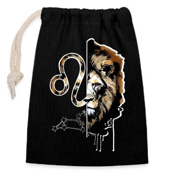 Signe du zodiaque Lion chat nature sauvage - Sac cadeau en coton avec cordon (14 x 20 cm) - noir - Devant