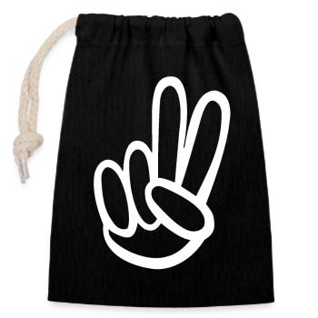 peace weiss handzeichen 2 Finger - Verschließbarer Geschenkbeutel aus Baumwolle (14x20cm) - Schwarz - Vorne