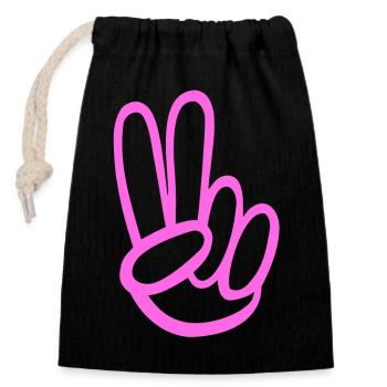 pink Peace lady like - Verschließbarer Geschenkbeutel aus Baumwolle (14x20cm) - Schwarz - Vorne