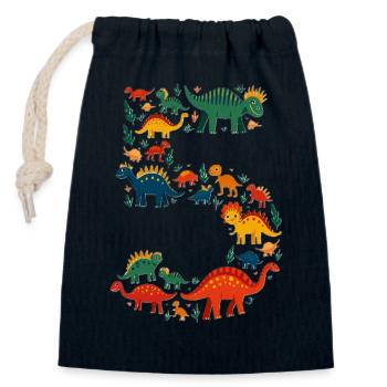 5th Birthday Dino Child - Closable cotton gift bag (14x20cm) - navy - Front