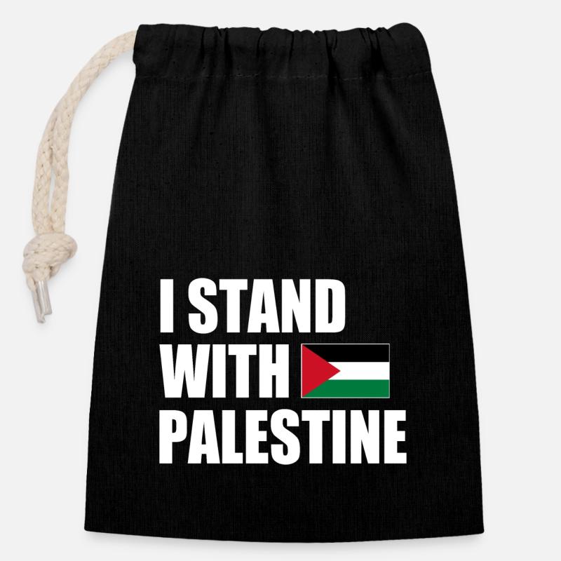 I stand with palestine - Sac cadeau en coton avec cordon (14 x 20 cm) - noir