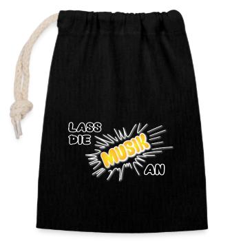 Pow Laissez la musique allumée - jaune sur foncé - Sac cadeau en coton avec cordon (14 x 20 cm) - noir - Devant