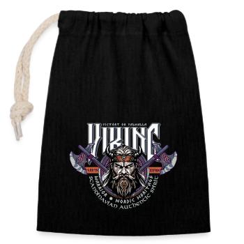 VIKING, VICTORY OR VALHALLA! - Closable cotton gift bag (14x20cm) - black - Front