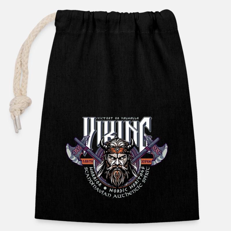 VIKING, VICTORY OR VALHALLA! - Closable cotton gift bag (14x20cm) - black