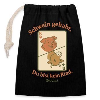 Cochon, tu n’es pas une vache. Encore. - Sac cadeau en coton avec cordon (14 x 20 cm) - noir - Devant
