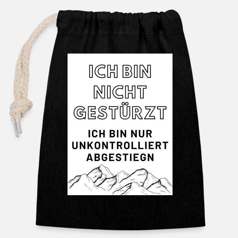 MTB Sturz lustiger Spruch - Verschließbarer Geschenkbeutel aus Baumwolle (14x20cm) - Schwarz