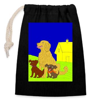 Hundefamilie - Verschließbarer Geschenkbeutel aus Baumwolle (14x20cm) - Schwarz - Vorne