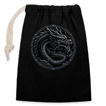 Monochrome Mythos: Black Dragon - Closable cotton gift bag (14x20cm) - black - Front