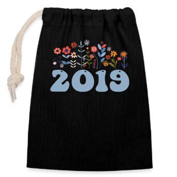 2019 floral pattern 2019 flower theme flowers 2019 - Closable cotton gift bag (14x20cm) - black - Front