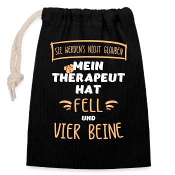 "Mein Therapeut hat Fell & vier Beine". Hunde. - Verschließbarer Geschenkbeutel aus Baumwolle (14x20cm) - Schwarz - Vorne