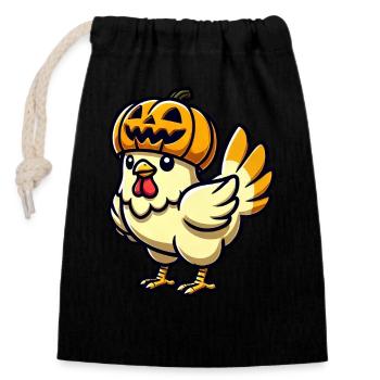 Halloween Poulet Citrouille Dessin animé Octobre - Sac cadeau en coton avec cordon (14 x 20 cm) - noir - Devant