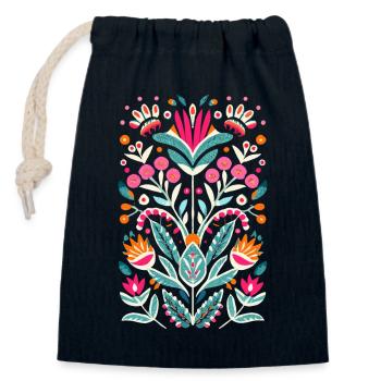 Otomi Blumen Mexikanische Blumenkunst - Verschließbarer Geschenkbeutel aus Baumwolle (14x20cm) - Navy - Vorne