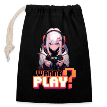 Gamer Girl veut jouer 2 – Chemise d’anime - Sac cadeau en coton avec cordon (14 x 20 cm) - noir - Devant