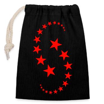 Red shooting stars - Closable cotton gift bag (14x20cm) - black - Front