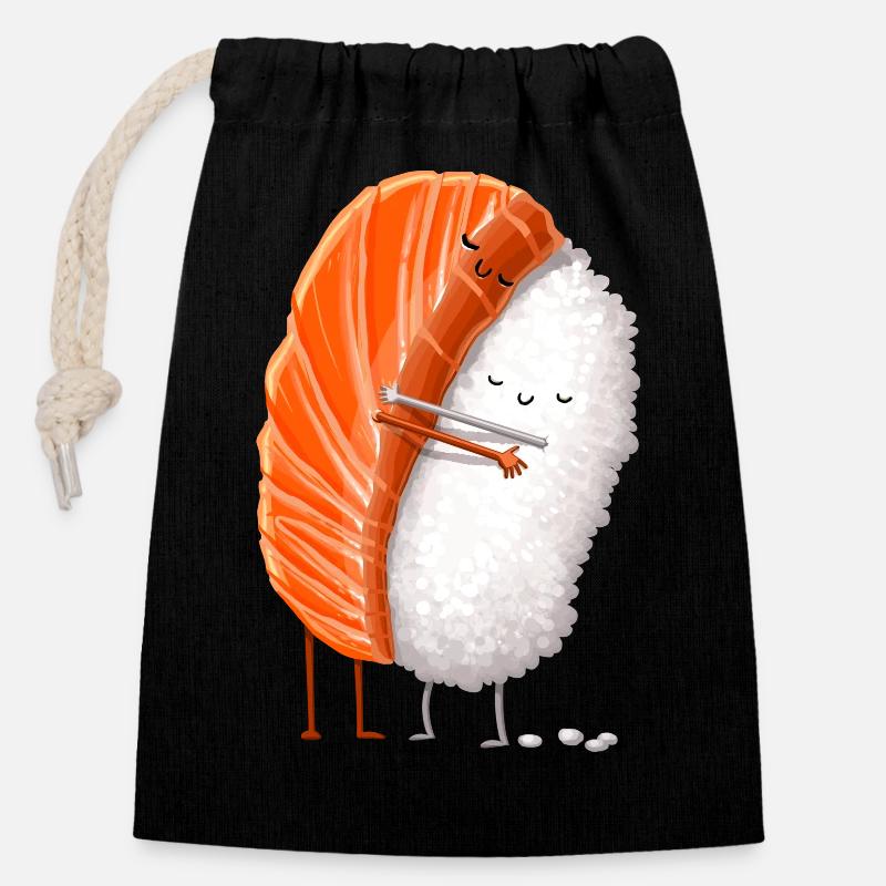 Sushi Umarmung - Verschließbarer Geschenkbeutel aus Baumwolle (14x20cm) - Schwarz