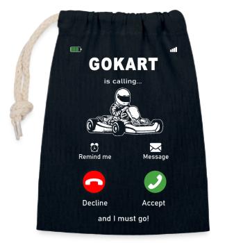 Gokart is calling - Sac cadeau en coton avec cordon (14 x 20 cm) - bleu marine - Devant