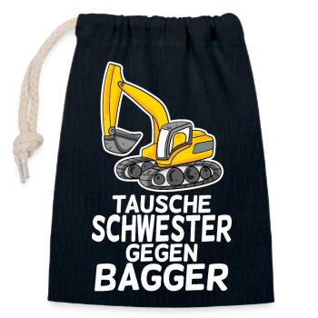 Tausche Schwester gegen Bagger - Verschließbarer Geschenkbeutel aus Baumwolle (14x20cm) - Navy - Vorne