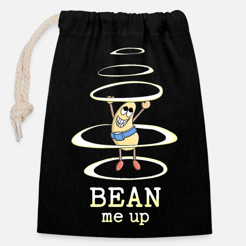 Bean Me-Up Weltraum - Bohne  - Verschließbarer Geschenkbeutel aus Baumwolle (14x20cm) - Schwarz