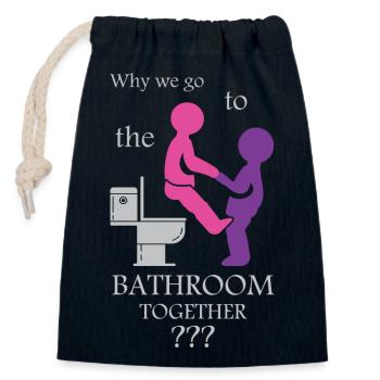 Warum Frauen zusammen ins Badezimmer gehen - Verschließbarer Geschenkbeutel aus Baumwolle (14x20cm) - Navy - Vorne