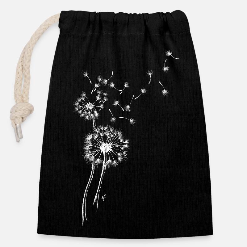 Pissenlits - Sac cadeau en coton avec cordon (14 x 20 cm) - noir