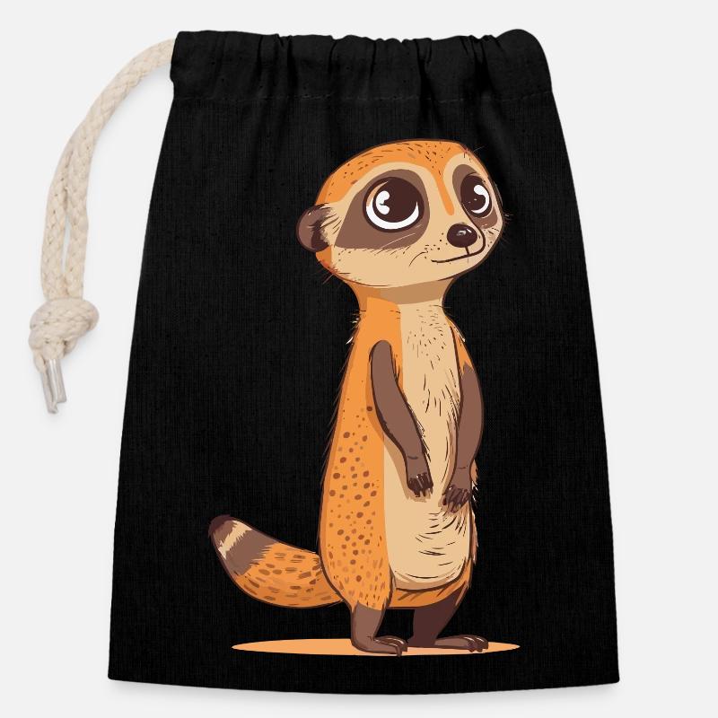 suricate mignon - Sac cadeau en coton avec cordon (14 x 20 cm) - noir
