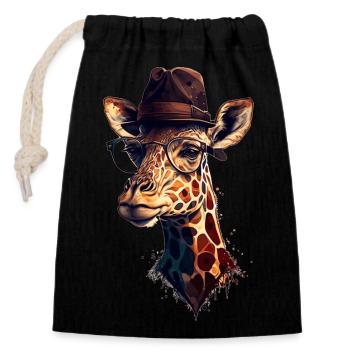 Le vieux grand-père de la girafe avec des lunettes de lecture et un chapeau - Sac cadeau en coton avec cordon (14 x 20 cm) - noir - Devant