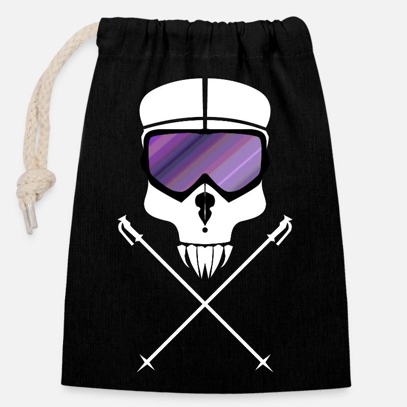 Ski Skull - Closable cotton gift bag (14x20cm) - black