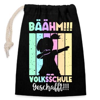 Volksschule Geschafft Absolvent Abgänger - Verschließbarer Geschenkbeutel aus Baumwolle (14x20cm) - Schwarz - Vorne