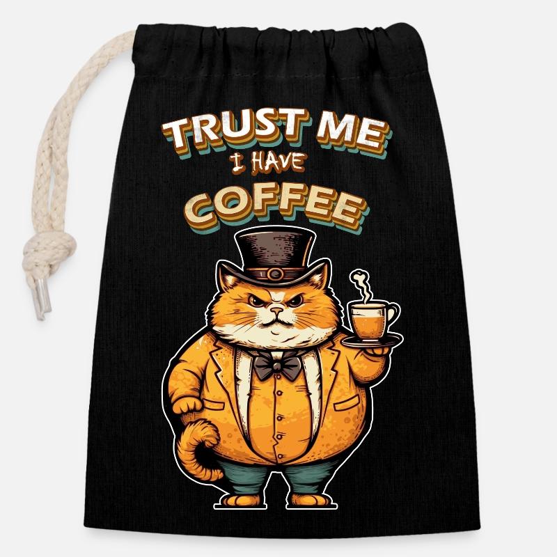 Faites-moi confiance Cat Coffee - Sac cadeau en coton avec cordon (14 x 20 cm) - noir