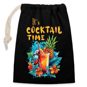 Cocktail Sommer Ananas Ara Papagei Blumen Urlaub - Verschließbarer Geschenkbeutel aus Baumwolle (14x20cm) - Schwarz - Vorne