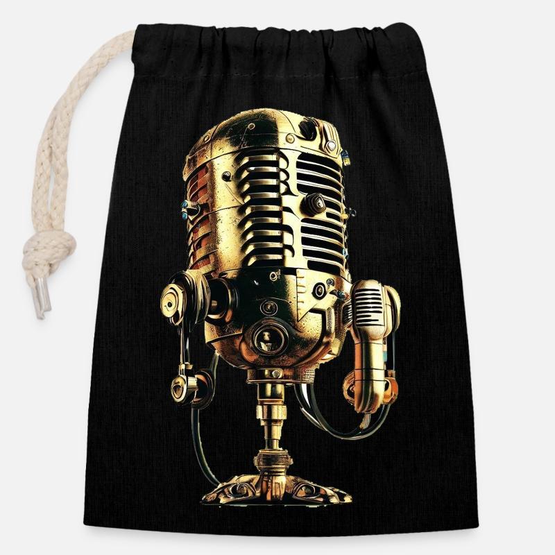 vintage microphone - Closable cotton gift bag (14x20cm) - black