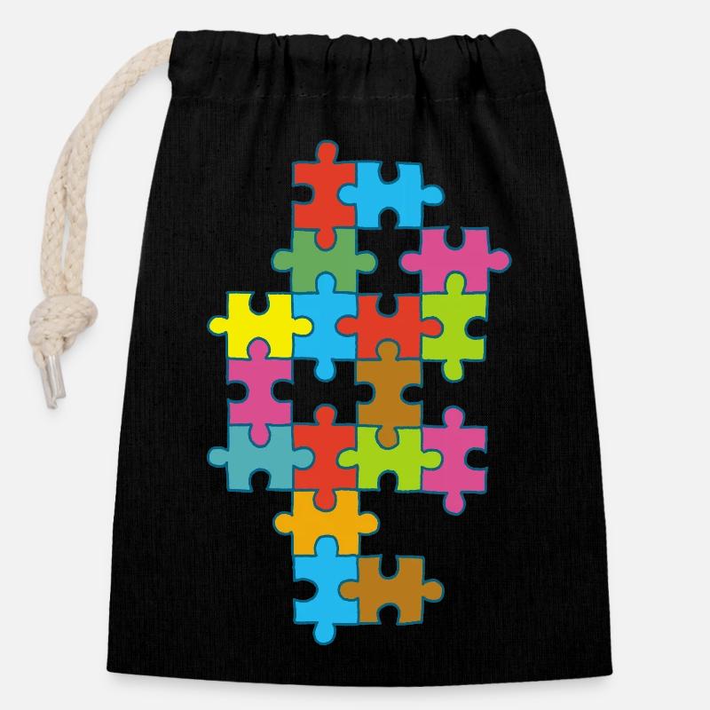 puzzle incomplet multicolore - Sac cadeau en coton avec cordon (14 x 20 cm) - noir