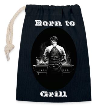 Born to Grill white - Closable cotton gift bag (14x20cm) - navy - Front