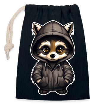 Raton laveur cool en vêtements décontractés - Sac cadeau en coton avec cordon (14 x 20 cm) - bleu marine - Devant