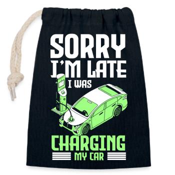 E-Car Tesla Electricity Climate Protection - Closable cotton gift bag (14x20cm) - navy - Front