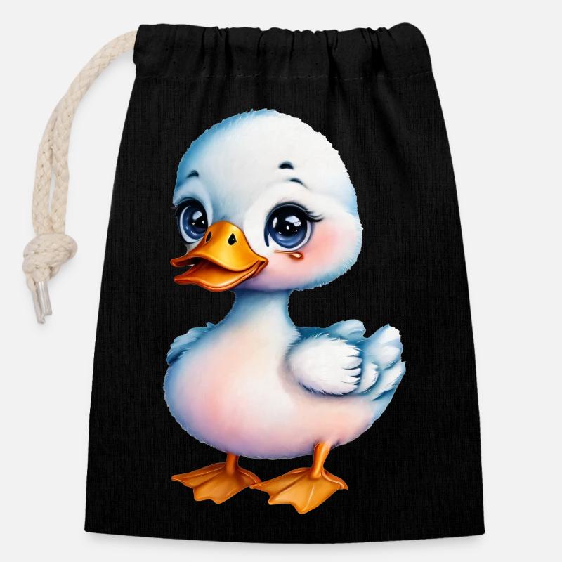 Caneton - Sac cadeau en coton avec cordon (14 x 20 cm) - noir